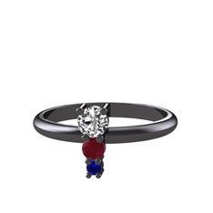 Madga Yüzük - Beyaz zirkon, kök yakut ve lab safir 925 ayar siyah rodyum kaplama gümüş yüzük #e7fdpr