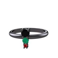 Madga Yüzük - Siyah zirkon, kök zümrüt ve garnet 925 ayar siyah rodyum kaplama gümüş yüzük #egym3q