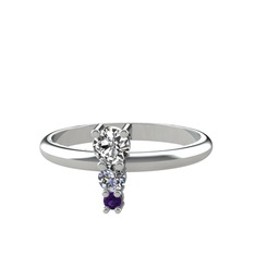 Madga Yüzük - Swarovski, pırlanta ve ametist 8 ayar beyaz altın yüzük (0.11 karat) #f8wgo5