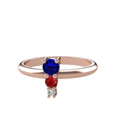 Madga Yüzük - Lab safir, garnet ve swarovski 8 ayar rose altın yüzük #f90cdc