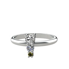Madga Yüzük - Beyaz zirkon, pırlanta ve peridot 18 ayar beyaz altın yüzük (0.11 karat) #faq2a