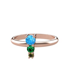 Akuamarin, yeşil kuvars ve peridot 18 ayar rose altın yüzük