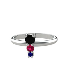 Siyah zirkon, rodolit garnet ve lab safir 8 ayar beyaz altın yüzük
