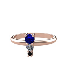 Lab safir, pırlanta ve siyah zirkon 18 ayar rose altın yüzük (0.11 karat)