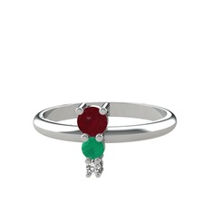 Madga Yüzük - Kök yakut, kök zümrüt ve swarovski 8 ayar beyaz altın yüzük #gdkyxv