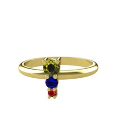 Peridot, lab safir ve garnet 925 ayar altın kaplama gümüş yüzük
