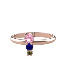 Pembe kuvars, lab safir ve peridot 14 ayar rose altın yüzük