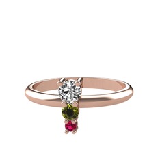 Swarovski, peridot ve rodolit garnet 18 ayar rose altın yüzük
