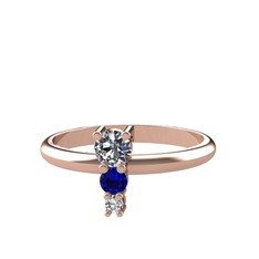 Pırlanta, lab safir ve swarovski 925 ayar rose altın kaplama gümüş yüzük (0.18 karat)