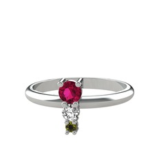 Madga Yüzük - Rodolit garnet, beyaz zirkon ve peridot 18 ayar beyaz altın yüzük #h2fnro