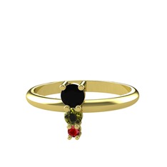 Madga Yüzük - Siyah zirkon, peridot ve garnet 925 ayar altın kaplama gümüş yüzük #h6cm47