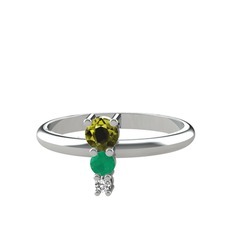Madga Yüzük - Peridot, kök zümrüt ve swarovski 8 ayar beyaz altın yüzük #he63r8