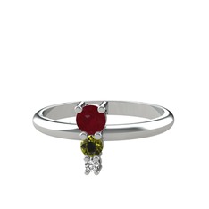 Madga Yüzük - Kök yakut, peridot ve swarovski 8 ayar beyaz altın yüzük #hh9n3p