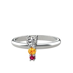 Beyaz zirkon, sitrin ve rodolit garnet 8 ayar beyaz altın yüzük