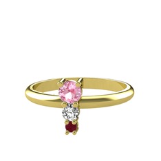 Madga Yüzük - Pembe kuvars, swarovski ve kök yakut 18 ayar altın yüzük #hnquhc