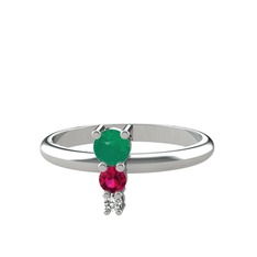 Madga Yüzük - Kök zümrüt, rodolit garnet ve swarovski 18 ayar beyaz altın yüzük #hoo52m