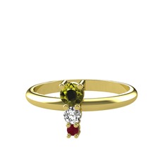 Madga Yüzük - Peridot, swarovski ve kök yakut 925 ayar altın kaplama gümüş yüzük #ht5dao
