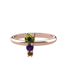 Peridot, ametist ve dumanlı kuvars 18 ayar rose altın yüzük