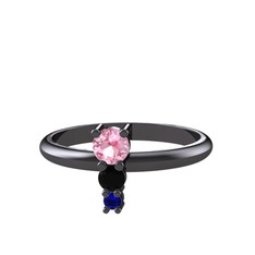 Madga Yüzük - Pembe kuvars, siyah zirkon ve lab safir 925 ayar siyah rodyum kaplama gümüş yüzük #ibodpm