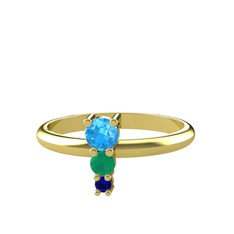 Madga Yüzük - Akuamarin, kök zümrüt ve lab safir 8 ayar altın yüzük #ih9pto