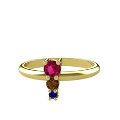 Madga Yüzük - Rodolit garnet, dumanlı kuvars ve lab safir 8 ayar altın yüzük #iqgtso