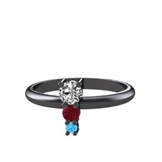 Madga Yüzük - Beyaz zirkon, kök yakut ve akuamarin 925 ayar siyah rodyum kaplama gümüş yüzük #is360w