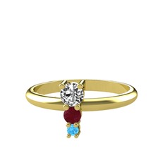 Madga Yüzük - Beyaz zirkon, kök yakut ve akuamarin 14 ayar altın yüzük #j2ts2h