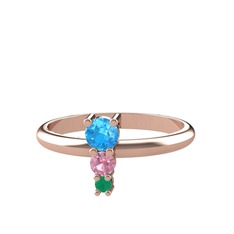 Madga Yüzük - Akuamarin, pembe kuvars ve kök zümrüt 925 ayar rose altın kaplama gümüş yüzük #j4sy7p
