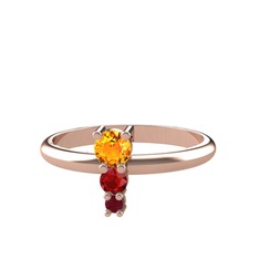 Sitrin, garnet ve kök yakut 8 ayar rose altın yüzük
