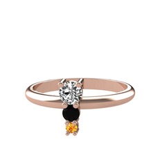 Swarovski, siyah zirkon ve sitrin 8 ayar rose altın yüzük