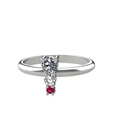 Pırlanta, beyaz zirkon ve rodolit garnet 8 ayar beyaz altın yüzük (0.18 karat)