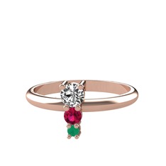 Swarovski, rodolit garnet ve kök zümrüt 8 ayar rose altın yüzük