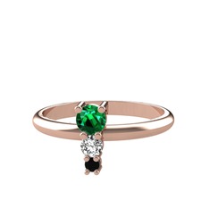 Madga Yüzük - Yeşil kuvars, swarovski ve siyah zirkon 14 ayar rose altın yüzük #jj5mkg