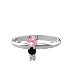 Madga Yüzük - Pembe kuvars, siyah zirkon ve swarovski 14 ayar beyaz altın yüzük #jlgtqb
