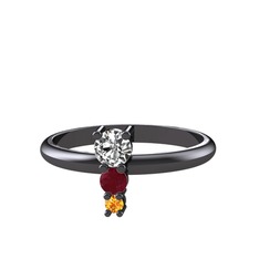 Madga Yüzük - Swarovski, kök yakut ve sitrin 925 ayar siyah rodyum kaplama gümüş yüzük #jnlvan