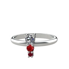 Madga Yüzük - Pırlanta, garnet ve kök yakut 14 ayar beyaz altın yüzük (0.18 karat) #jnqpny