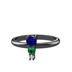 Madga Yüzük - Lab safir, yeşil kuvars ve swarovski 925 ayar siyah rodyum kaplama gümüş yüzük #jqtir6