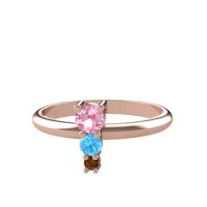 Pembe kuvars, akuamarin ve dumanlı kuvars 14 ayar rose altın yüzük