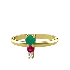 Kök zümrüt, rodolit garnet ve swarovski 18 ayar altın yüzük