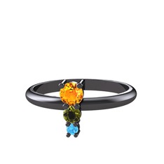 Madga Yüzük - Sitrin, peridot ve akuamarin 925 ayar siyah rodyum kaplama gümüş yüzük #k7gc8