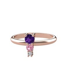 Ametist, pembe kuvars ve swarovski 8 ayar rose altın yüzük