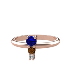 Madga Yüzük - Lab safir, dumanlı kuvars ve swarovski 18 ayar rose altın yüzük #kcoauz