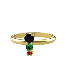 Madga Yüzük - Siyah zirkon, yeşil kuvars ve garnet 18 ayar altın yüzük #ke7jwk