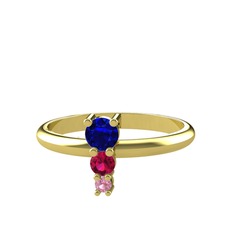 Lab safir, rodolit garnet ve pembe kuvars 8 ayar altın yüzük
