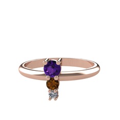 Madga Yüzük - Ametist, dumanlı kuvars ve pırlanta 18 ayar rose altın yüzük (0.036 karat) #kl3as8