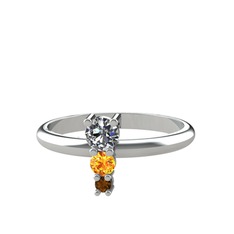 Madga Yüzük - Pırlanta, sitrin ve dumanlı kuvars 925 ayar gümüş yüzük (0.18 karat) #ku2sj