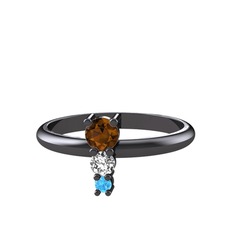 Madga Yüzük - Dumanlı kuvars, beyaz zirkon ve akuamarin 925 ayar siyah rodyum kaplama gümüş yüzük #lajgur