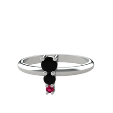 Siyah zirkon ve rodolit garnet 14 ayar beyaz altın yüzük