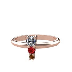 Madga Yüzük - Pırlanta, garnet ve dumanlı kuvars 18 ayar rose altın yüzük (0.18 karat) #ljx631