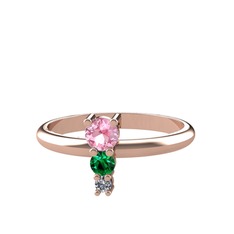 Pembe kuvars, yeşil kuvars ve pırlanta 14 ayar rose altın yüzük (0.036 karat)